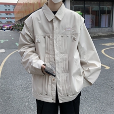 秋季chic高级感小众薄款夹克男设计感宽松复古翻领外套W7833-P70，男装夹克，星座512-4