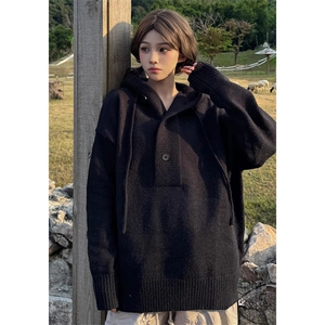 抖音得物 保暖立领拉链针织外套秋冬宽松慵懒风纯色毛衣上衣AM047图片