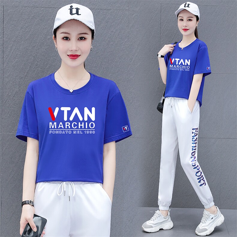 燕颉薄款纯棉短袖运动服套装女夏季2023新款妈妈跳舞休闲两件套,女装套装/套裙,燕颉服饰