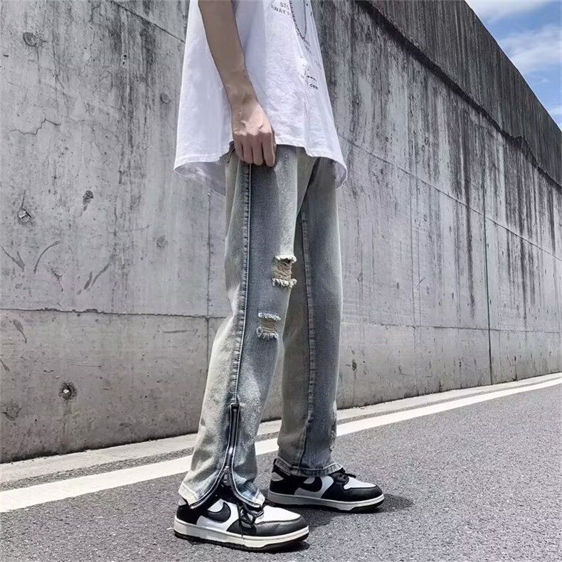 水洗男长裤简约潮宽松直筒拉链春季新款直脚牛仔裤潮流NK222P40,男装牛仔裤,星座410-2