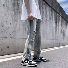 水洗男长裤简约潮宽松直筒拉链春季新款直脚牛仔裤潮流NK222P40，男装牛仔裤，星座410-2