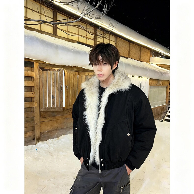 现货高品质美式高街冬季重磅硬挺短款座山雕毛领棉衣男女加厚外套，男装棉衣，电商A486