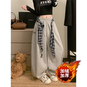 加绒美式嘻哈街舞叠穿可拆卸阔腿裤男女宽松垂感休闲拖地长裤图片