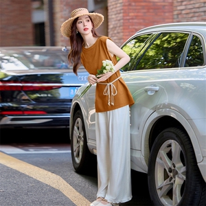 棉麻套装女夏季2025新款高级感时尚洋气时髦收腰显瘦阔腿裤两件套图片