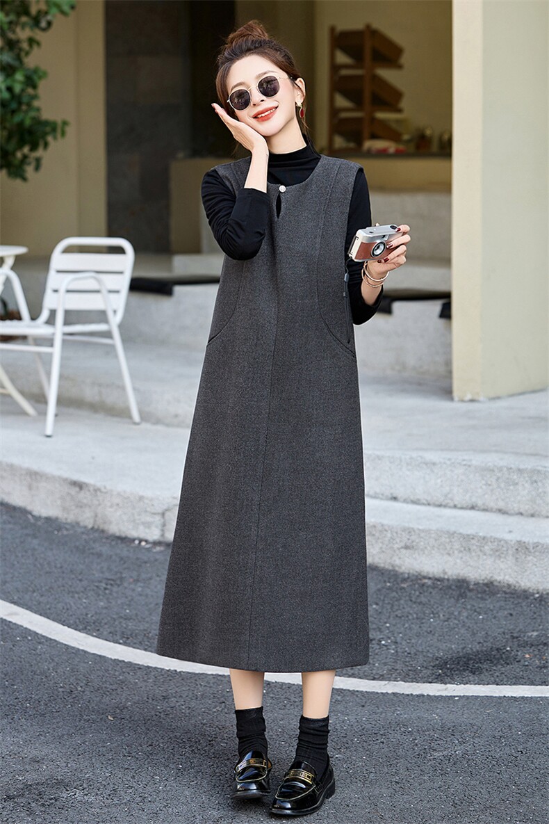 2025年春季新款高级感气质女神范轻奢无袖长裙文艺范背心连衣裙女,女装套装/套裙,朵莱米
