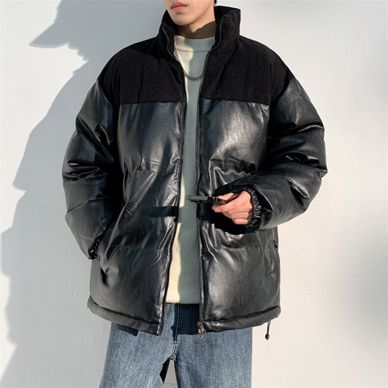 加大码得物直播品质~M-6XLPU皮拼接棉衣银狐绒外套3616特P95,男装棉衣,电商A309