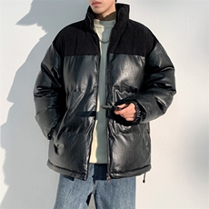 加大码得物直播品质~M-6XLPU皮拼接棉衣银狐绒外套3616特P95，男装棉衣，电商A309