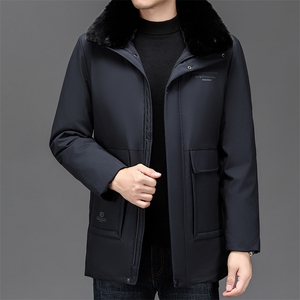 商务中老年厚棉衣男士冬季加厚毛领可拆内胆爸爸休闲冬装棉服外套,咖啡色藏青色外套怎么搭配图片