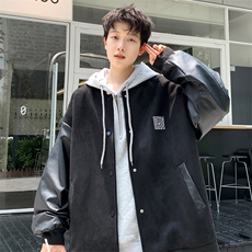 ！2023新款男士加厚鹿皮绒拼皮夹克棒球服外套JK191P85控138，男装夹克，电商B220