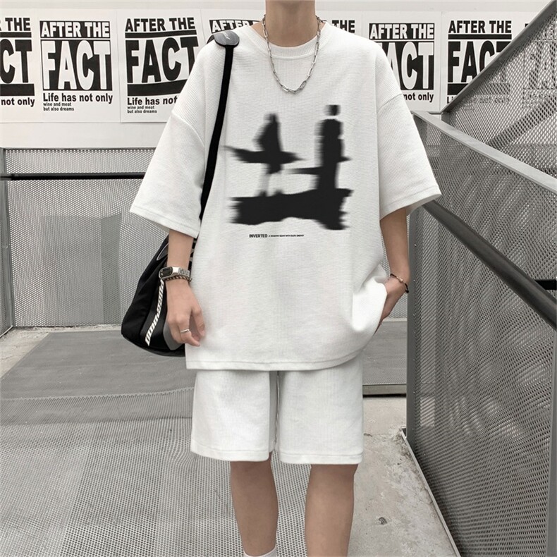 电商DSA028-TZDTHV852P45夏季华夫格套装男T恤短裤两件套港风,男装牛仔裤,电商A028