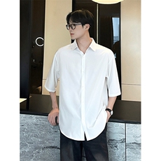 垂感七分袖衬衫5X3032-TP2539冰丝宽松韩系港风凉感衬衣男，男装衬衫，电商A102