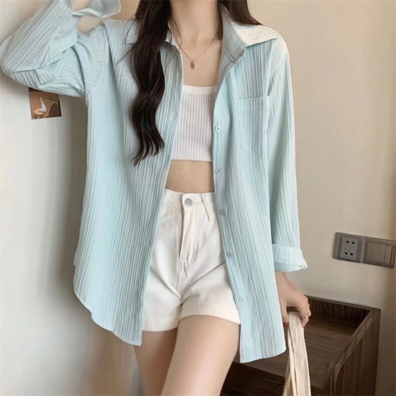 条纹衬衫外套女外搭长袖上衣宽松衬衣衫,女装衬衫,中性港风女装