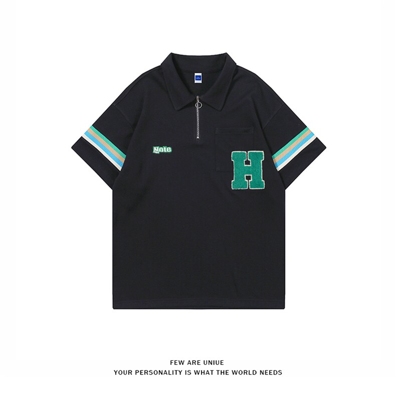 2023夏新款 港风 撞色印花宽松显瘦短袖T恤上衣POLO衫 T2228-P58图片