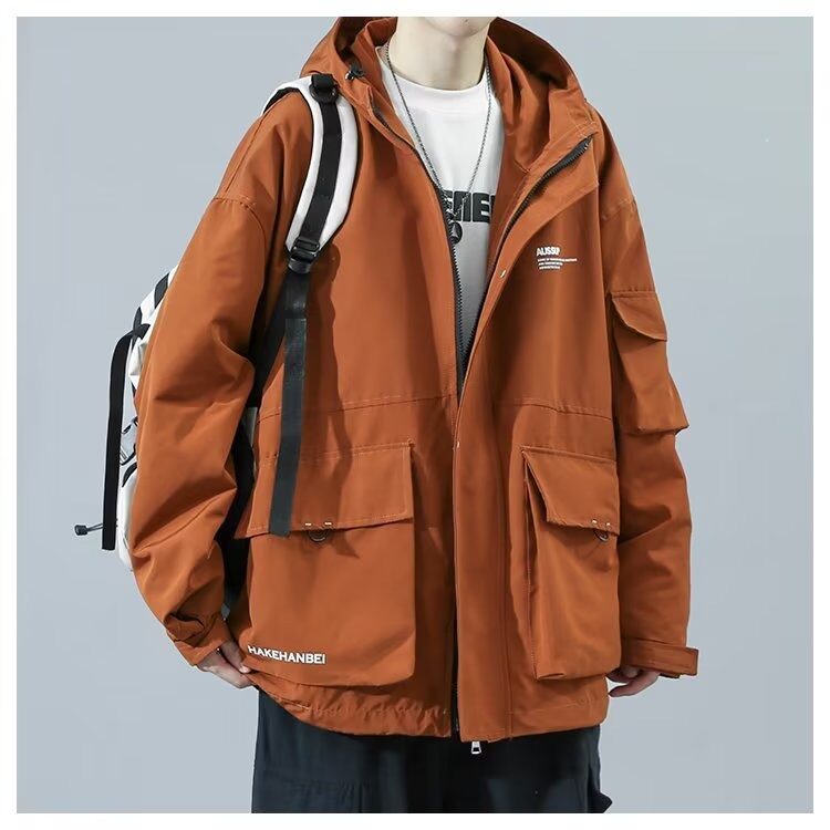 秋款男连帽夹克衫字母印花工装大口袋防水冲锋衣外套JK0015P55,男装夹克,星座1013-1