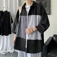 慵懒短袖衬衫夏季韩版潮流衬衣港风日系宽松外套A161-2-CT505-P45，男装T恤，电商A161-2