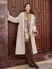 现货2025手工缝制冬季保暖新款时尚休闲舒适气质中长款羊毛大衣，女装双面呢大衣，卡杰菲