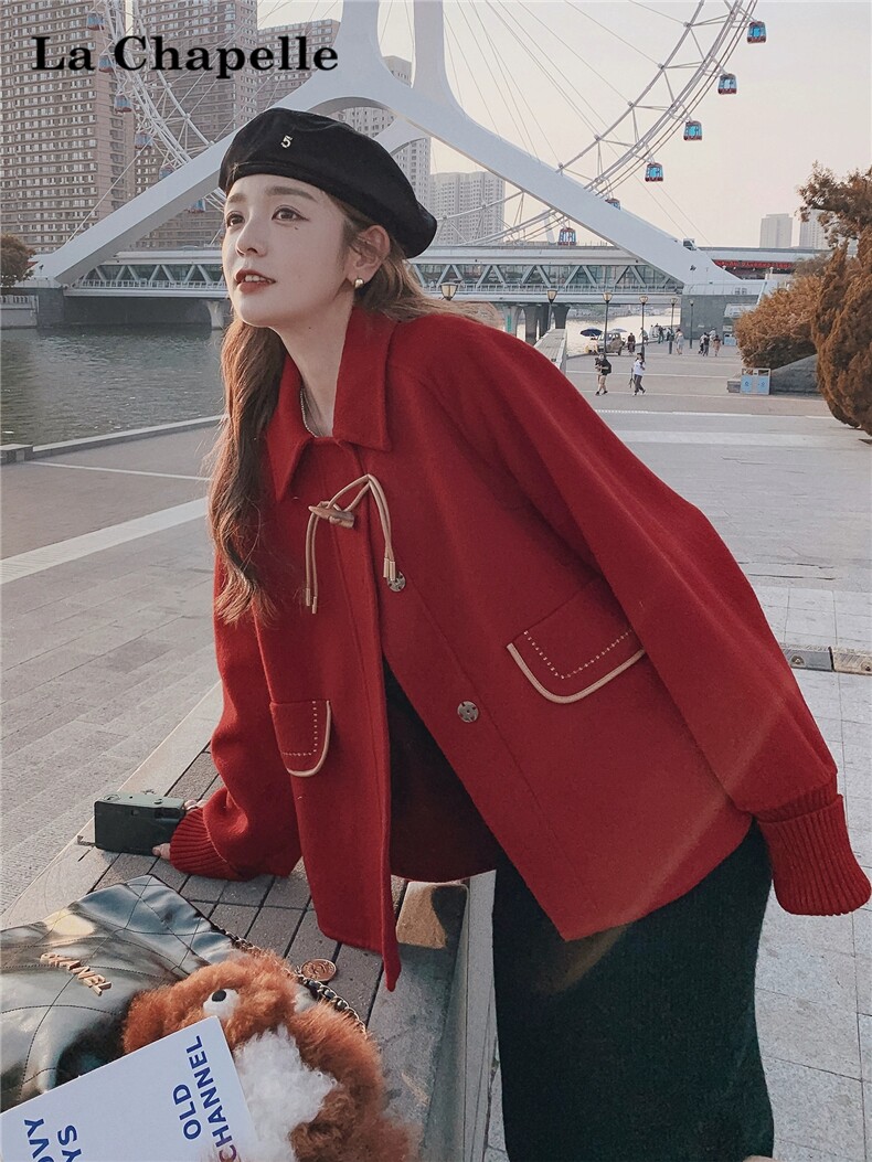 双面呢大衣女冬独特别致牛角扣短毛呢外套，女装双面呢大衣，浙宝201