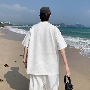 潮牌新款短袖套装立体提花宽松半袖T恤男女TZ300-P55 控价75图片