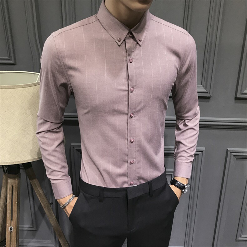 咖啡色男衬衫上衣修身打底衫衬衣 C607-P40图片
