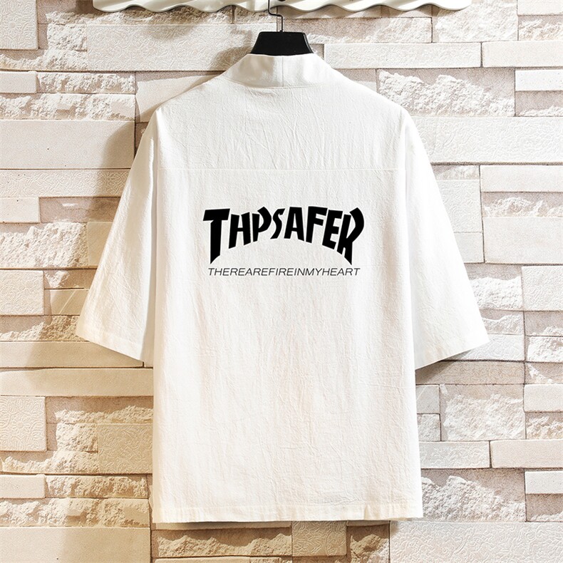 HF59007-P40风汉服男开衫外套七分袖道袍砖墙挂拍，男装民族服装，电商A040A