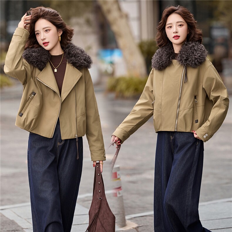 欧货2025冬羊羔毛毛领加厚保暖90白鸭绒羽绒服女,女装棉衣/棉服,玖莱伊