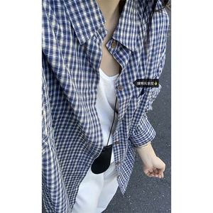 网图】B221 美式ins高街暗黑宽松格子长袖衬衫SY2546-特P30控59图片