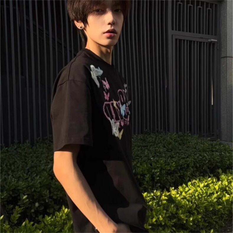 万针全刺绣工艺抖音得物高品质260克重磅纯棉双纱美式高街短袖T恤,男装T恤,电商A486-1
