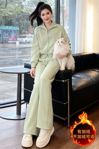 时尚休闲运动套装女秋冬新款宽松显瘦连帽开衫卫衣阔腿长裤两件套图片