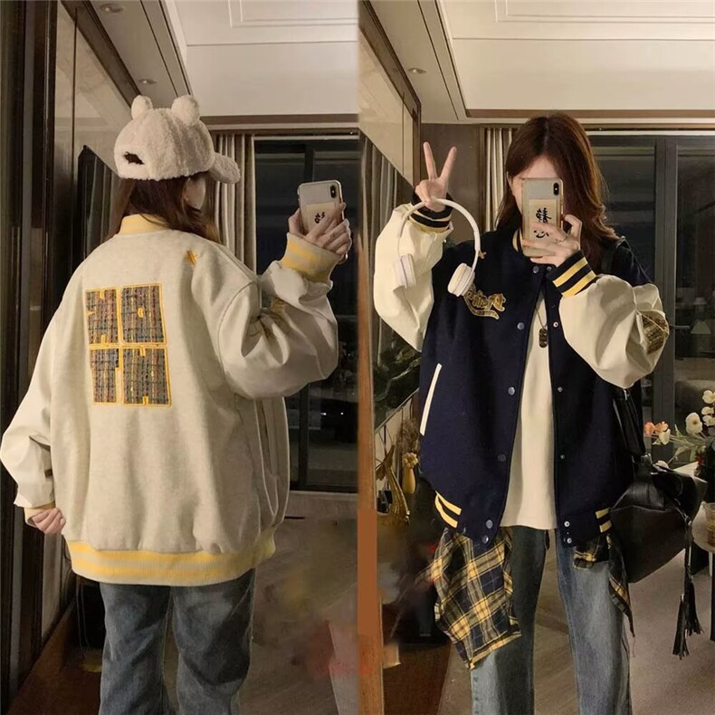 A512-P602025新款春秋季初中高中学生小熊刺绣棒球服外套,女装短外套,电商B323A