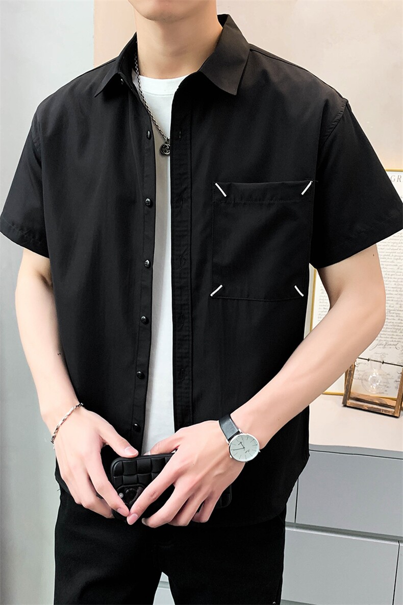 夏季轻熟店主小伙纯色宽松休闲短袖衬衫男衬衣A236-C02-P45-控69,男装T恤,电商A236
