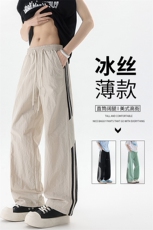 美式高街条纹裤子男夏季冰丝宽松冲锋户外直筒休闲阔腿裤KZ048P50，男装休闲裤，电商B312