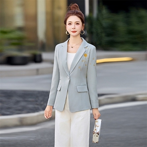 设计感刺绣通勤气质西服外套女2025春新款修身显瘦一粒扣西装上衣图片