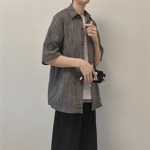 现货条纹五分袖衬衫男KD584-P45,夏季穿搭推荐学生党中性图片