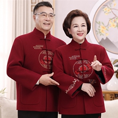 2025情侣加绒羊毛呢中老年唐装外套爸爸妈妈喜庆生日婚宴唐装外套，男装民族服装，钱塘723