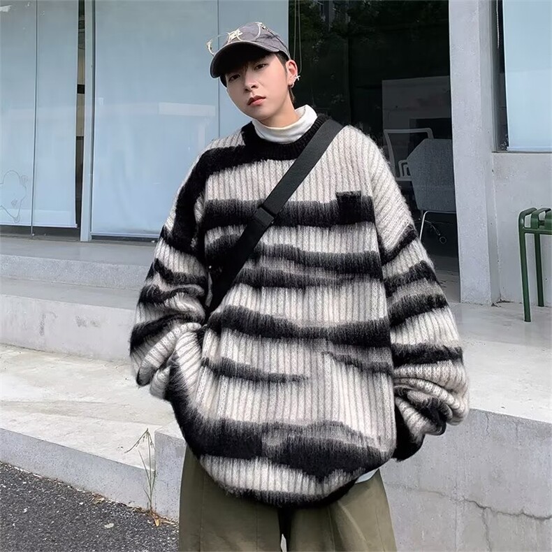 欧美复古扎染针织衫圆领秋冬潮牌ins街头宽松毛衣男女MY917-P48,男装针织衫/毛衣,星座1008