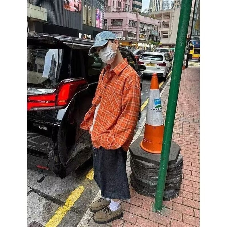 CS203-P33美式复古格纹防晒衬衫男女2025夏季装,男装防晒衣,电商B323A