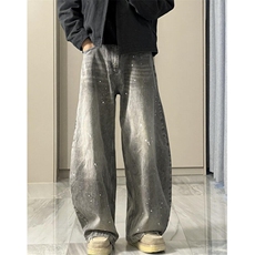 水洗做旧泼墨烟牛仔裤男宽松弯刀廓形慵懒松弛感裤子N7622，男装牛仔裤，星座1116A（原606A-3）