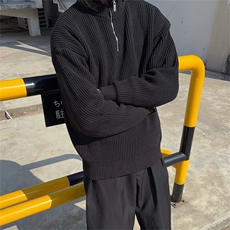 抖音得物保暖立领拉链针织外套秋冬宽松慵懒风纯色毛衣上衣AM01，男装针织衫/毛衣，电商A443