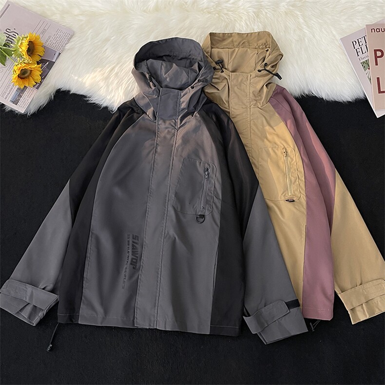 日系户外爬山冲锋衣外套男春秋复古拼接工装宽松夹克JK09215-P60,男装夹克,星座308B-2