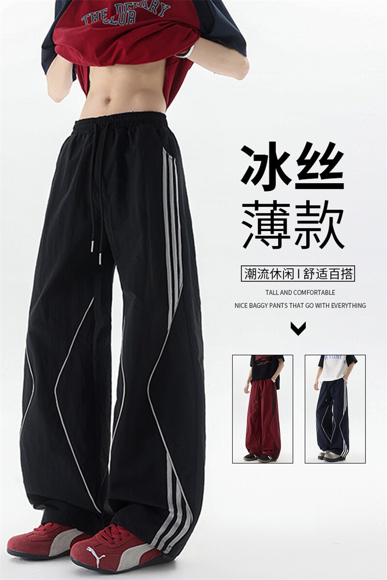 美式高街条纹裤子男夏季冰丝宽松冲锋户外工装伞兵阔腿裤KZ047P55,男装休闲裤,电商B312