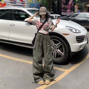 美式复古工装牛仔裤女夏季新款高腰显瘦褶皱束脚休闲裤YD9002-P75图片