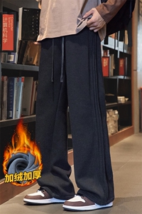 条纹休闲卫裤男秋冬潮直筒裤宽松阔腿拖地长裤Z9860-P45/加绒P55图片