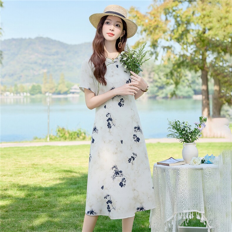 1006A时尚复古印花连衣裙,女装连衣裙,倪叶myz