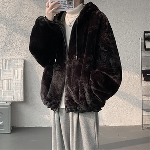 冬季双面可穿连帽毛茸茸皮草加厚保暖短外套A071-5022-P128