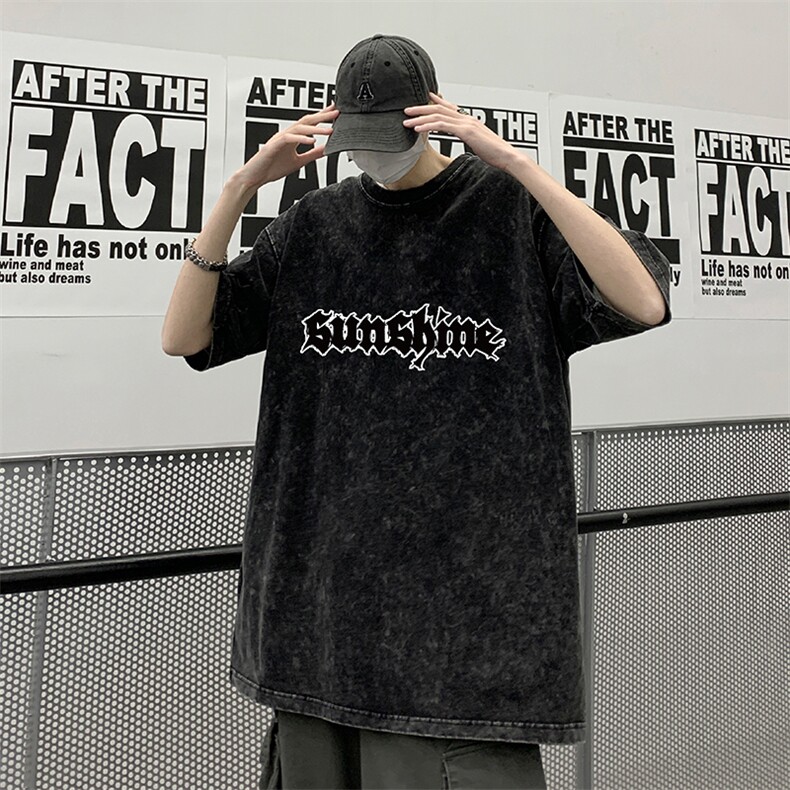 美式高街2026夏季水洗复古宽松短袖T恤男女XZ211-1-T7704-P38，男装T恤，星座211-1