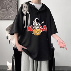 LD54289-P45NASA连帽短袖t恤男大码胖子带帽五分袖中袖，男装T恤，电商A040