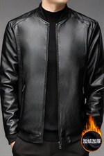 G88171男士2023冬新款长袖PU皮加绒皮衣修身皮夹克外套P82，男装皮衣，电商B360