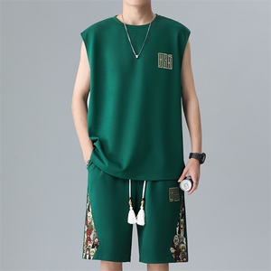 男士短裤两件套夏季薄款背心休闲运动套装男刺绣A266-TZ1158-P46图片
