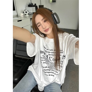 T0605-P25 经典美式字母纯棉印花短袖 男女同款情侣宽松版图片