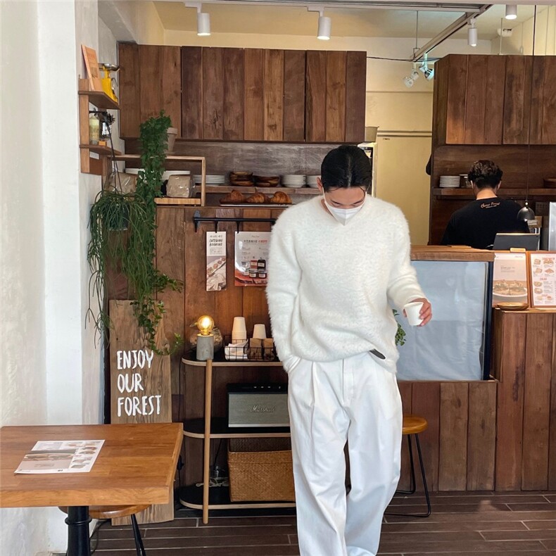 纯色圆领套头毛衣男秋冬新款高级感宽松慵懒风针织衫上衣网图,男装针织衫/毛衣,星座302B-2